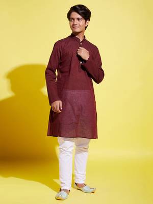 garnet maroon and white pure cotton kurta pyjama set 1