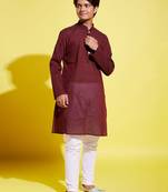 garnet maroon and white pure cotton kurta pyjama set