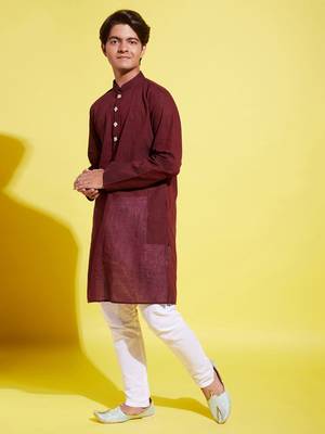 garnet maroon and white pure cotton kurta pyjama set 2