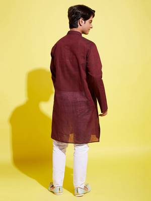 garnet maroon and white pure cotton kurta pyjama set 3