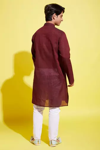 garnet maroon and white pure cotton kurta pyjama set