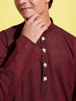 garnet maroon and white pure cotton kurta pyjama set 4