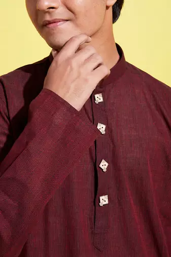 garnet maroon and white pure cotton kurta pyjama set
