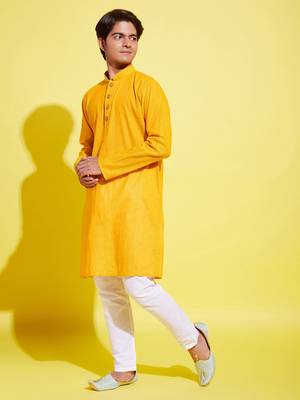 yellow and white pure cotton kurta pyjama set 2