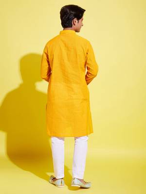 yellow and white pure cotton kurta pyjama set 3