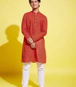  yuva boys' red and white pure cotton kurta pyjama set