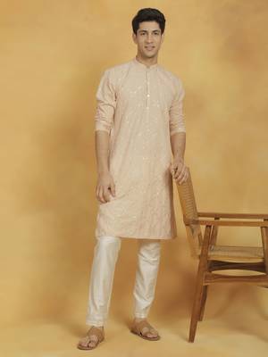  peach and cream viscose kurta and pyjama set 1