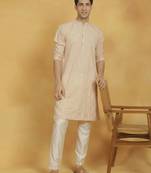  peach and cream viscose kurta and pyjama set