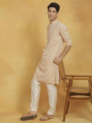  peach and cream viscose kurta and pyjama set 2