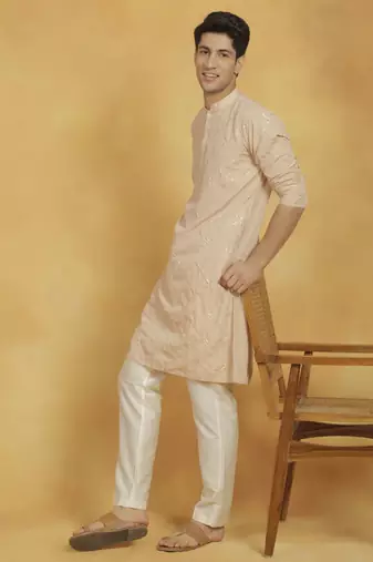  peach and cream viscose kurta and pyjama set