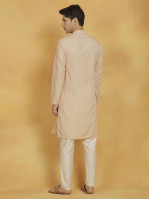  peach and cream viscose kurta and pyjama set 3