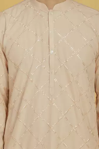  peach and cream viscose kurta and pyjama set