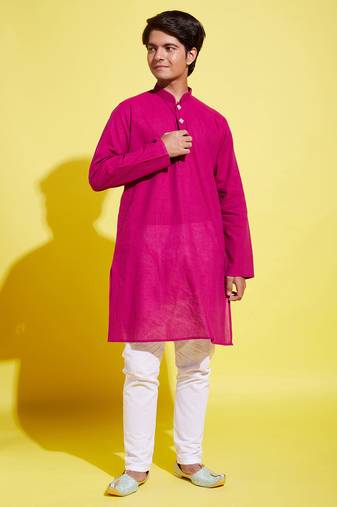  yuva boys' purple and white pure cotton kurta pyjama set