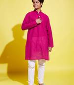  purple and white pure cotton kurta pyjama set