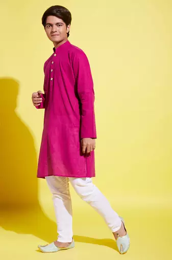  purple and white pure cotton kurta pyjama set