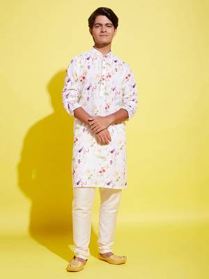  multicolor-base-cream cotton blend kurta pyjama set 1