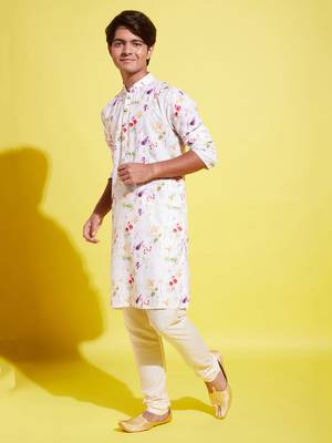  multicolor-base-cream cotton blend kurta pyjama set 2