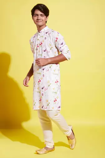  multicolor-base-cream cotton blend kurta pyjama set