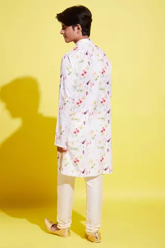  multicolor-base-cream cotton blend kurta pyjama set