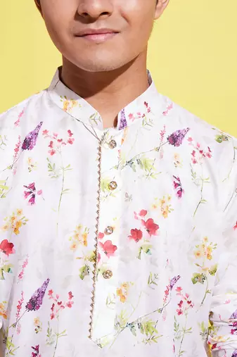  multicolor-base-cream cotton blend kurta pyjama set