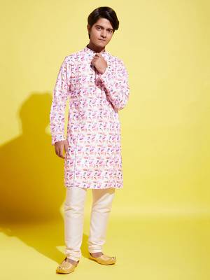  multicolor-base-white cotton blend kurta pyjama set 1
