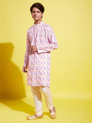  multicolor-base-white cotton blend kurta pyjama set 2