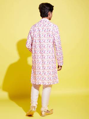  multicolor-base-white cotton blend kurta pyjama set 3
