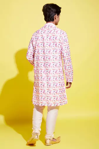  multicolor-base-white cotton blend kurta pyjama set