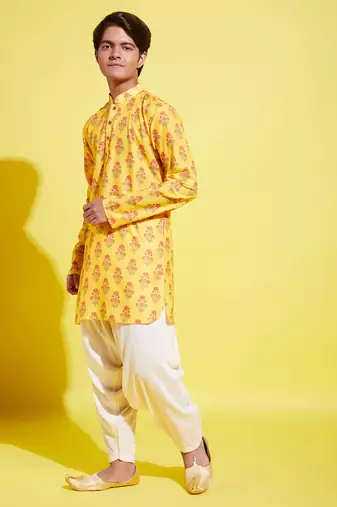  multicolor-base-mustard and cream kurta patiala set