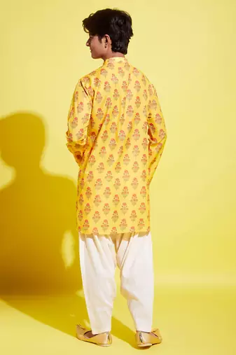  multicolor-base-mustard and cream kurta patiala set
