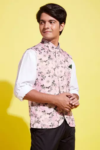 Vastramay yuva boys' multicolor-base-pink nehru jacket