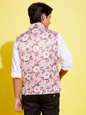 Vastramay yuva boys' multicolor-base-pink nehru jacket 3