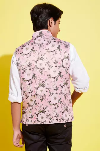 Vastramay yuva boys' multicolor-base-pink nehru jacket