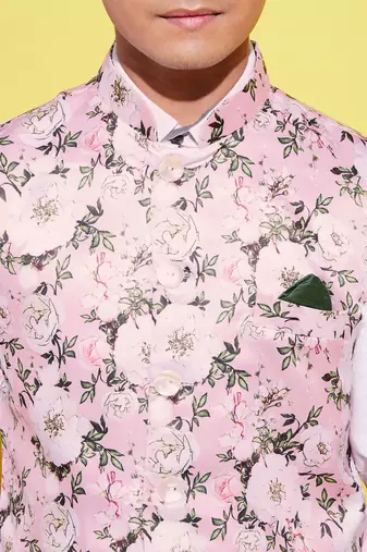 Vastramay yuva boys' multicolor-base-pink nehru jacket