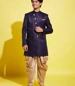 yuva boys' navy blue and rose gold indowestern set
