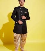 Vastramay yuva boys' black and rose gold indowestern set