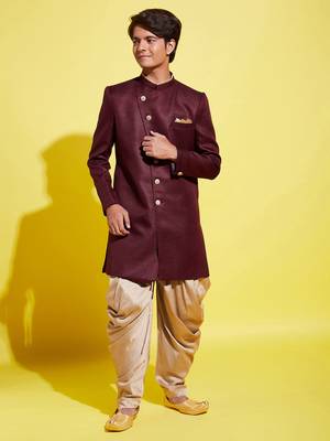 yuva boys' maroon and rose gold indowestern set 1