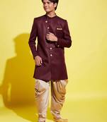 yuva boys' maroon and rose gold indowestern set