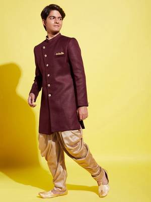 yuva boys' maroon and rose gold indowestern set 2