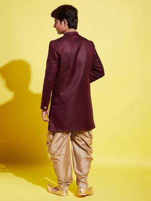 yuva boys' maroon and rose gold indowestern set 3