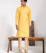  men's yellow silk blend kurta and pyjama set