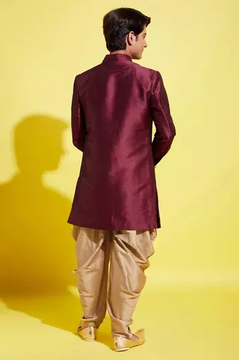 maroon and rose gold indowestern set