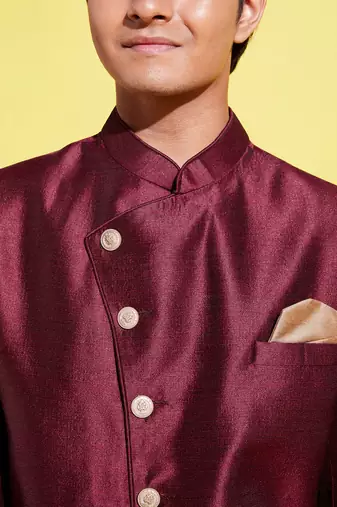 maroon and rose gold indowestern set