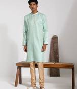  men's green silk blend kurta and pyjama set