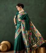 Women silk Woven jacquard designer green color saree