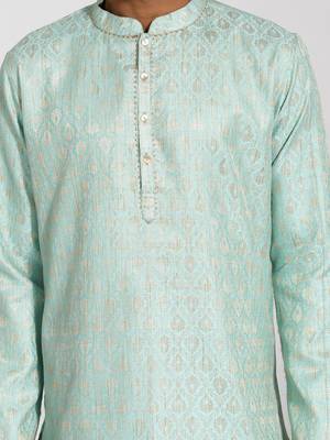  men's green silk blend kurta and pyjama set 4