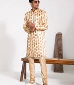  men's yellow silk blend kurta and pyjama set