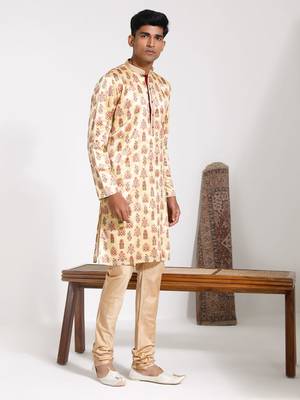  men's yellow silk blend kurta and pyjama set 2