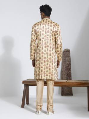  men's yellow silk blend kurta and pyjama set 3