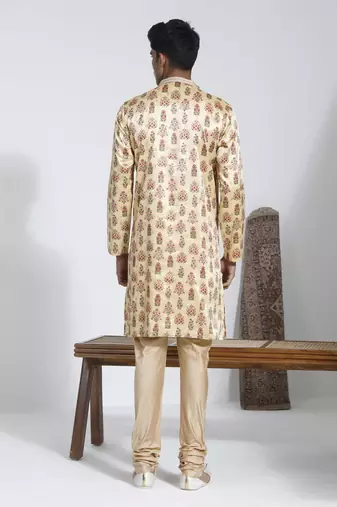  men's yellow silk blend kurta and pyjama set